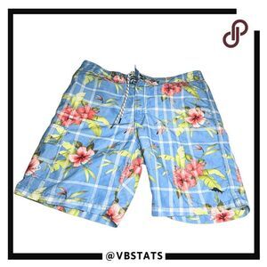Tommy Bahama Men's Baja Cove Gardens Relax Plaid Floral Board Shorts Blue Large‎